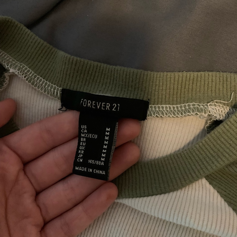 Forever 21 Olive and Cream Knit Top